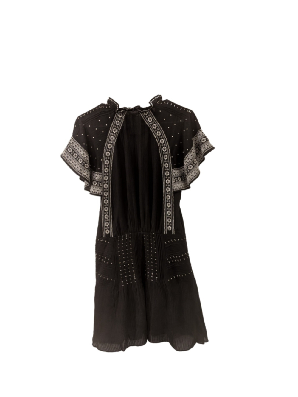 Veronica Beard Black Embroidered Silk Blend Boho Dress Size 4 - Picture 6 of 12